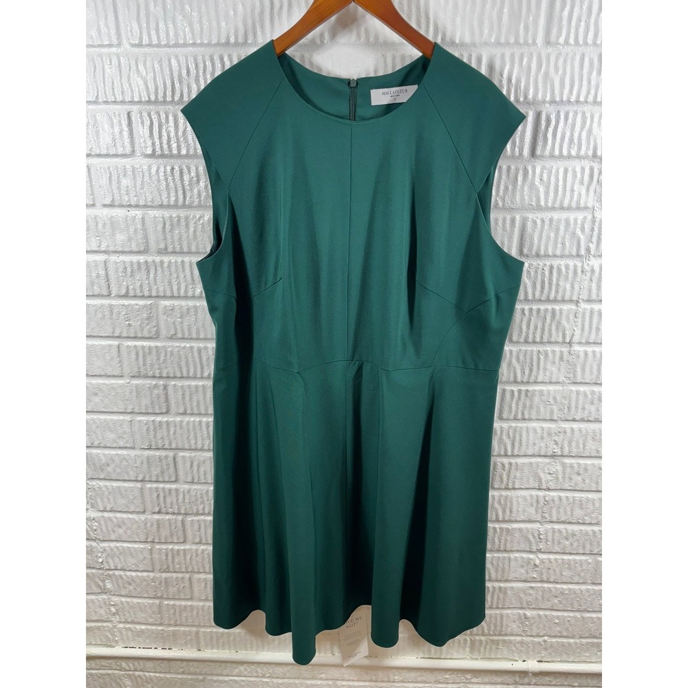 MM.LaFleur Etsuko Dress Dark Green Italian Wool Blend Cap Sleeve Plus Size +3